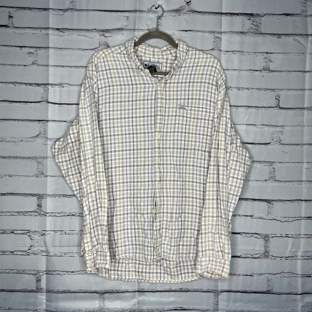 Quiksilver White and Gray Casual Checkered Button Down Plaid Shirt Collared SZ L